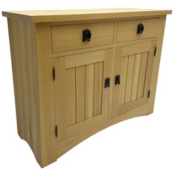 Solid beech sideboard, fitted with two drawers and two cupboards