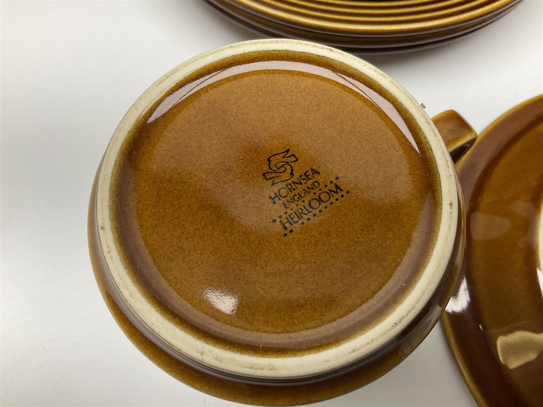 Hornsea Heirloom pattern coffee service for six, comprising of coffee pot, covered sucrier, milk jug, hot water jug, dessert plates, side plates, dinner plates, jug, salt and pepper shakers and serving platter 