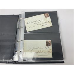 Postal history, including imperf penny reds on covers or entires, mourning cover, Cape of Good Hope overprinted postal stationary, pre-stamp items etc, housed in a ring binder folder