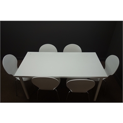  Ikea white dining table with rectangular top (75cm x 151cm, H74cm), and six chairs  