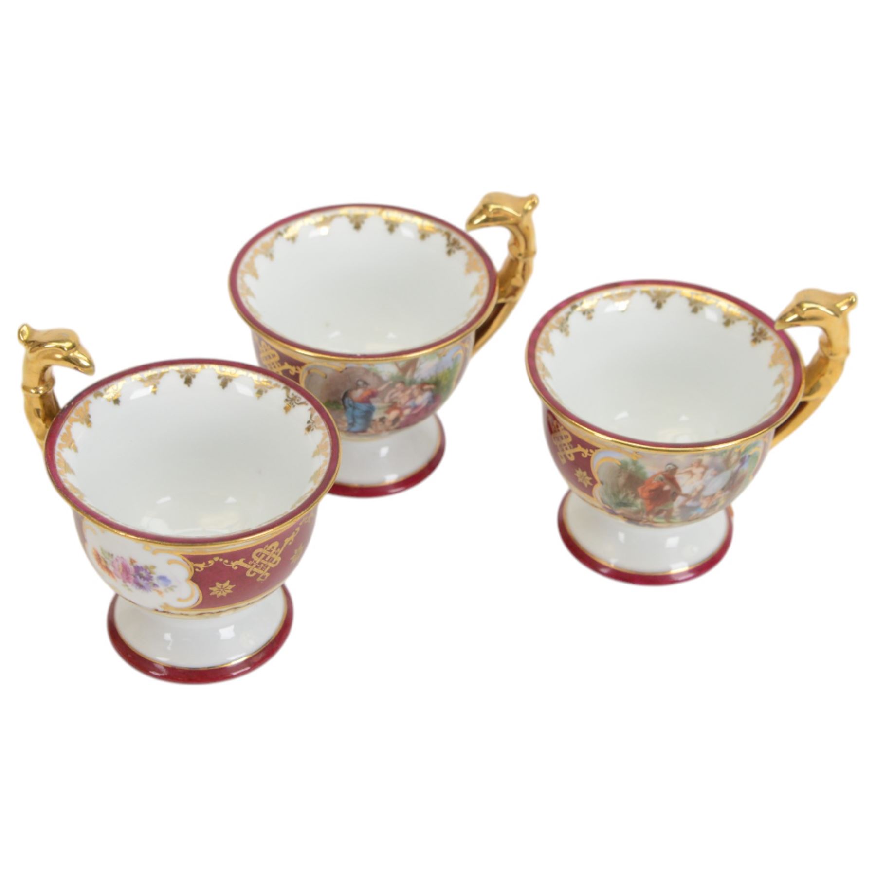 Vienna porcelain cabaret service for four, comprising tray, teapot, covered sucrier, milk jug, cups and saucers 