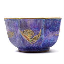 Wedgwood Fairyland lustre bowls, designed by Daisy Makeig-Jones, featuring the Hummingbird and Butterfly patterns, each with gilt stamp and painted pattern numbers Z4832 and Z5294, D10cm and D8.5cm (2)
Notes: please see condition report.