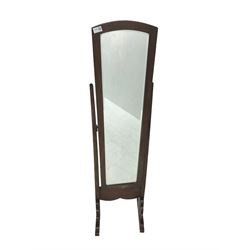 Early 20th century mahogany cheval dressing mirror, rectangular bevelled plate