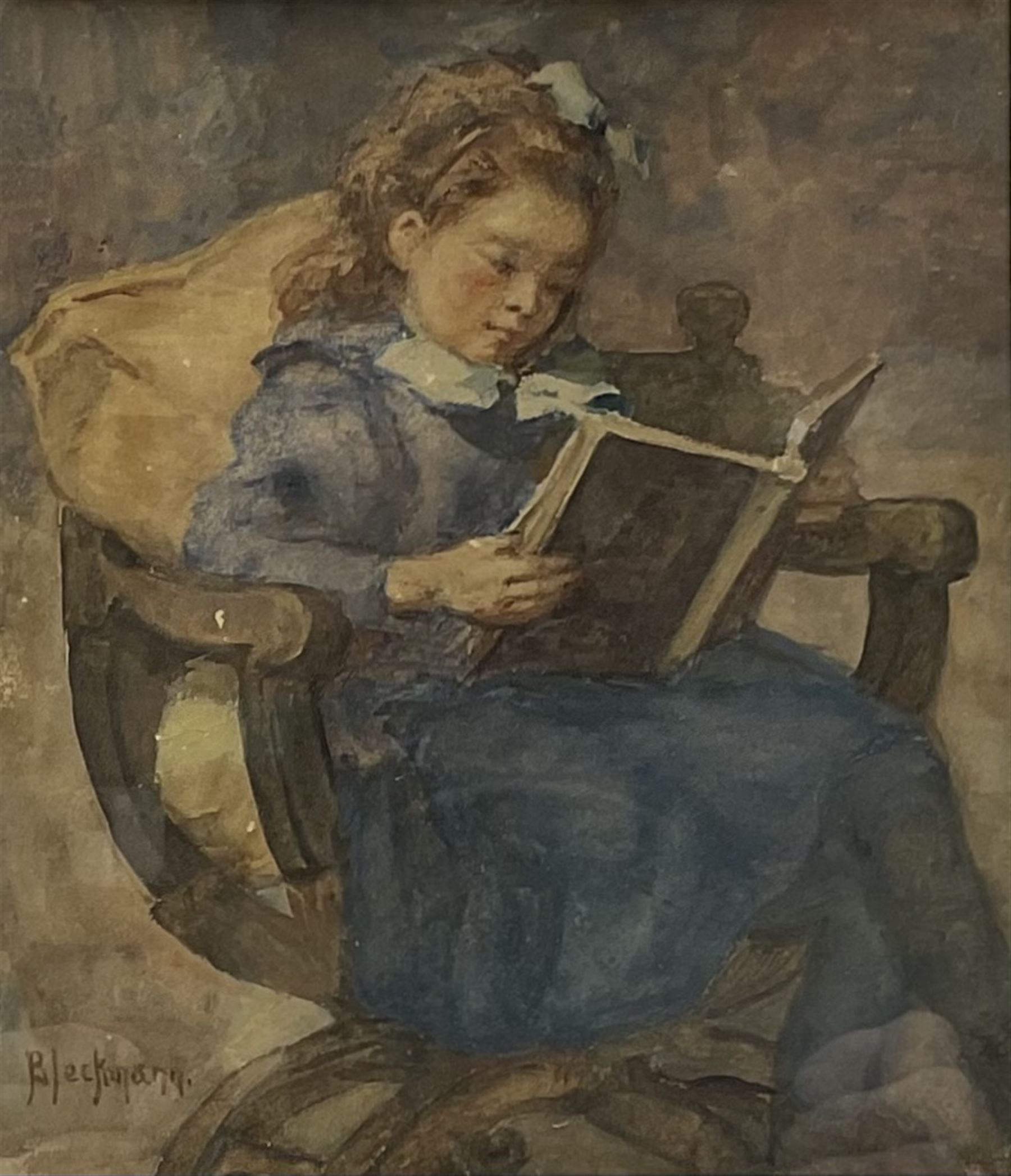Wilhelm Christiaan Constant Bleckmann (Dutch 1853-1942): Girl Reading a Book, watercolour signed 18cm x 16cm