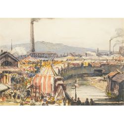 Gerald Summers (British 1886-1969): Street Carnival with Factories Beyond, watercolour signed and dated 1909, 25cm x 35cm
