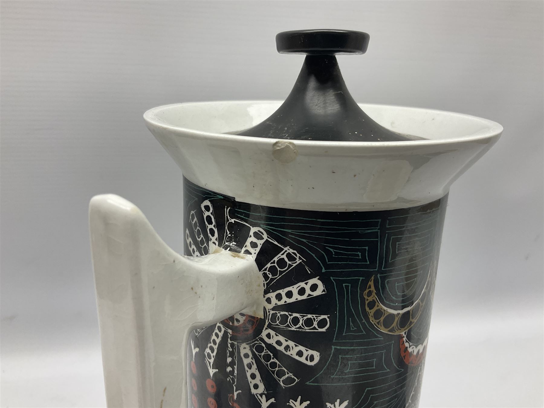 Susan Williams Ellis for Portmeirion 'Magic City' part coffee service, comprising five cups, six saucers, sugar bowl, milk jug and coffee pot
