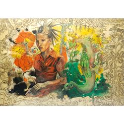 Gabrielle Roberts-Dalton (British Contemporary): Seasons - 'Good Friday is Parsley Planting', wax relief with mixed media and incised text signed and dated 1997, titled verso 75cm x 105cm