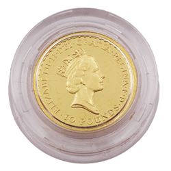 Queen Elizabeth II 1994 gold proof 1/10 ounce Britannia coin, cased with certificate