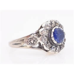  White gold sapphire and old cut diamond ring stamped 18ct  
