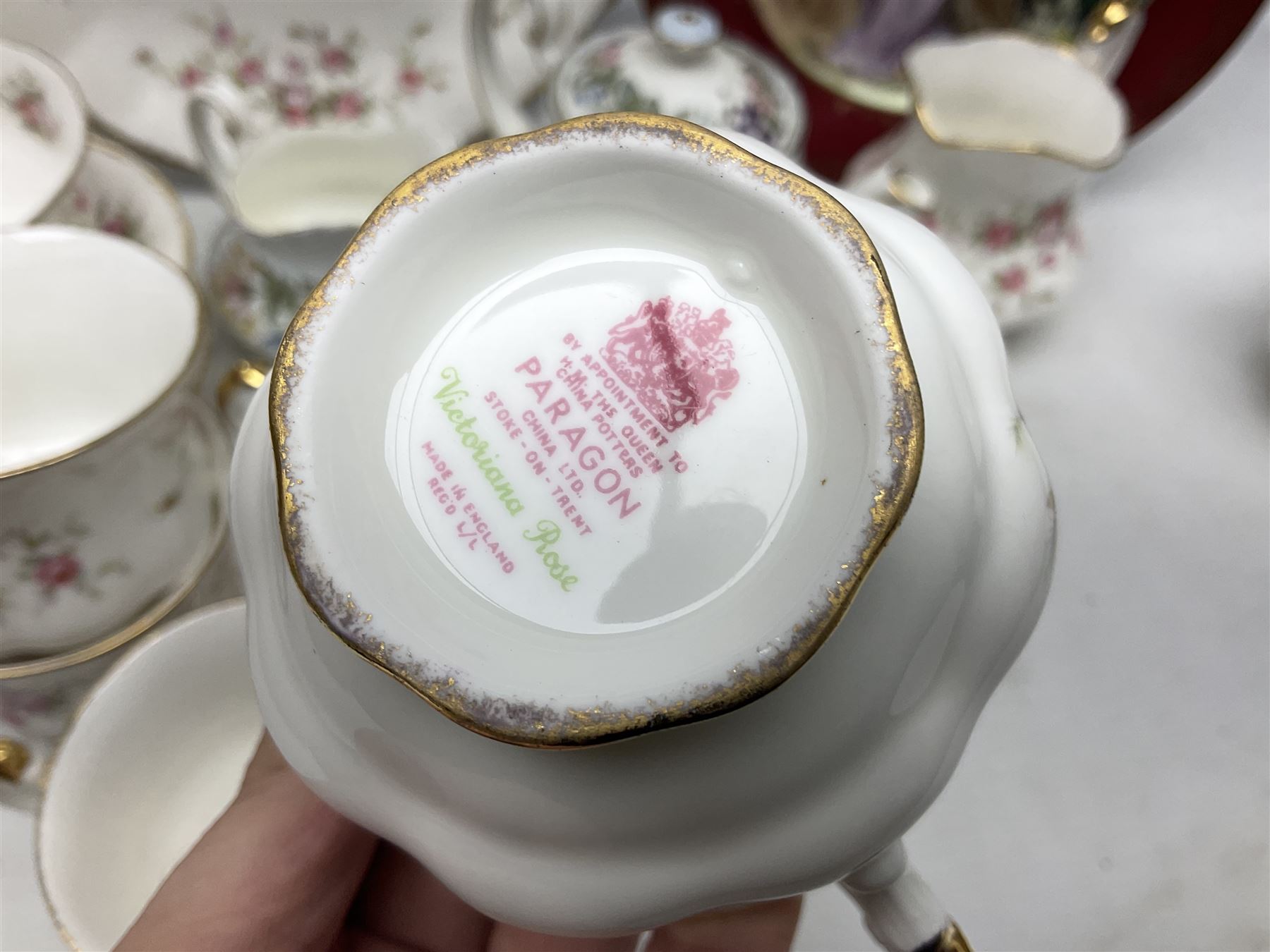 Paragon Victoriana Rose pattern tea service six and Paragon Country Lane pattern tea service for two and Vienna style plate