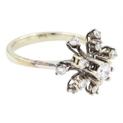 18ct gold diamond cluster ring, the principal round brilliant cut diamond of approx 0.20 carat, surrounded by twelve round brilliant cut diamonds, total diamond wight 0.58 carat