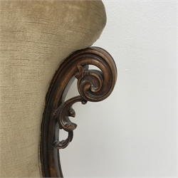  Victorian walnut framed fan back chair, upholstered in a beige fabric, cabriole legs, W55cm  
