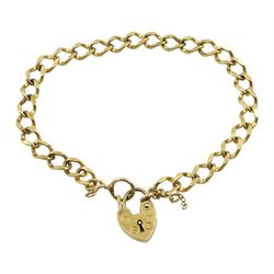 9ct gold fattened link bracelet with heart locket, hallmarked, approx 6.2gm