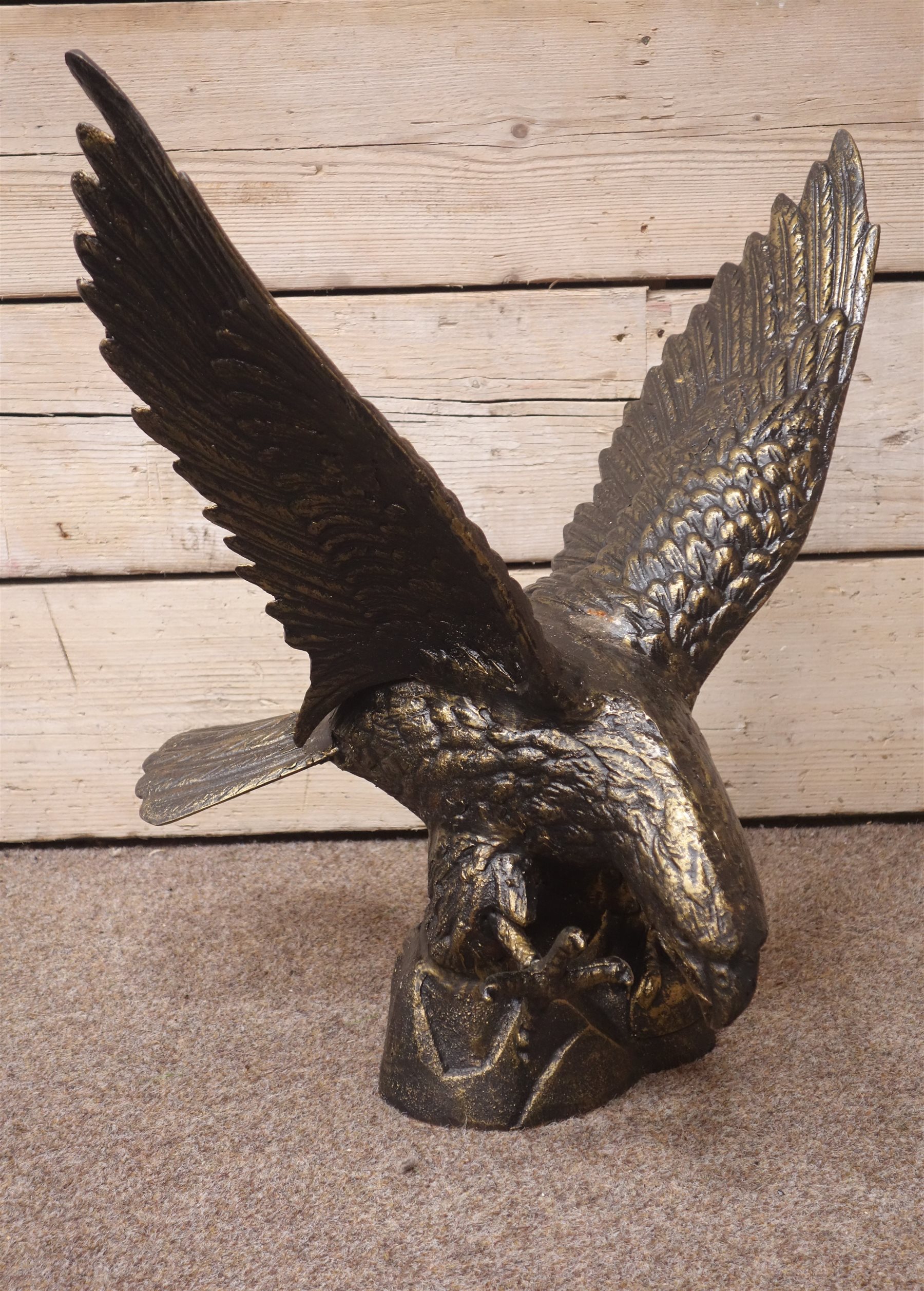 Bronzed finish cast iron eagle garden figure, H63cm Garden