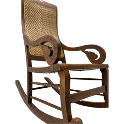Hardwood rocking chair, with cane work seat and back 