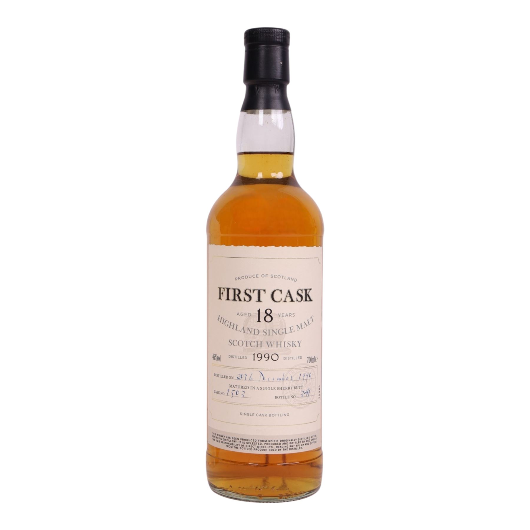 Ben Nevis 18 year old Highland single malt scotch whisky, 700ml 46% vol, First Cask; distilled 20th December 1990, from cask number 1503, bottle number 341, with certificate