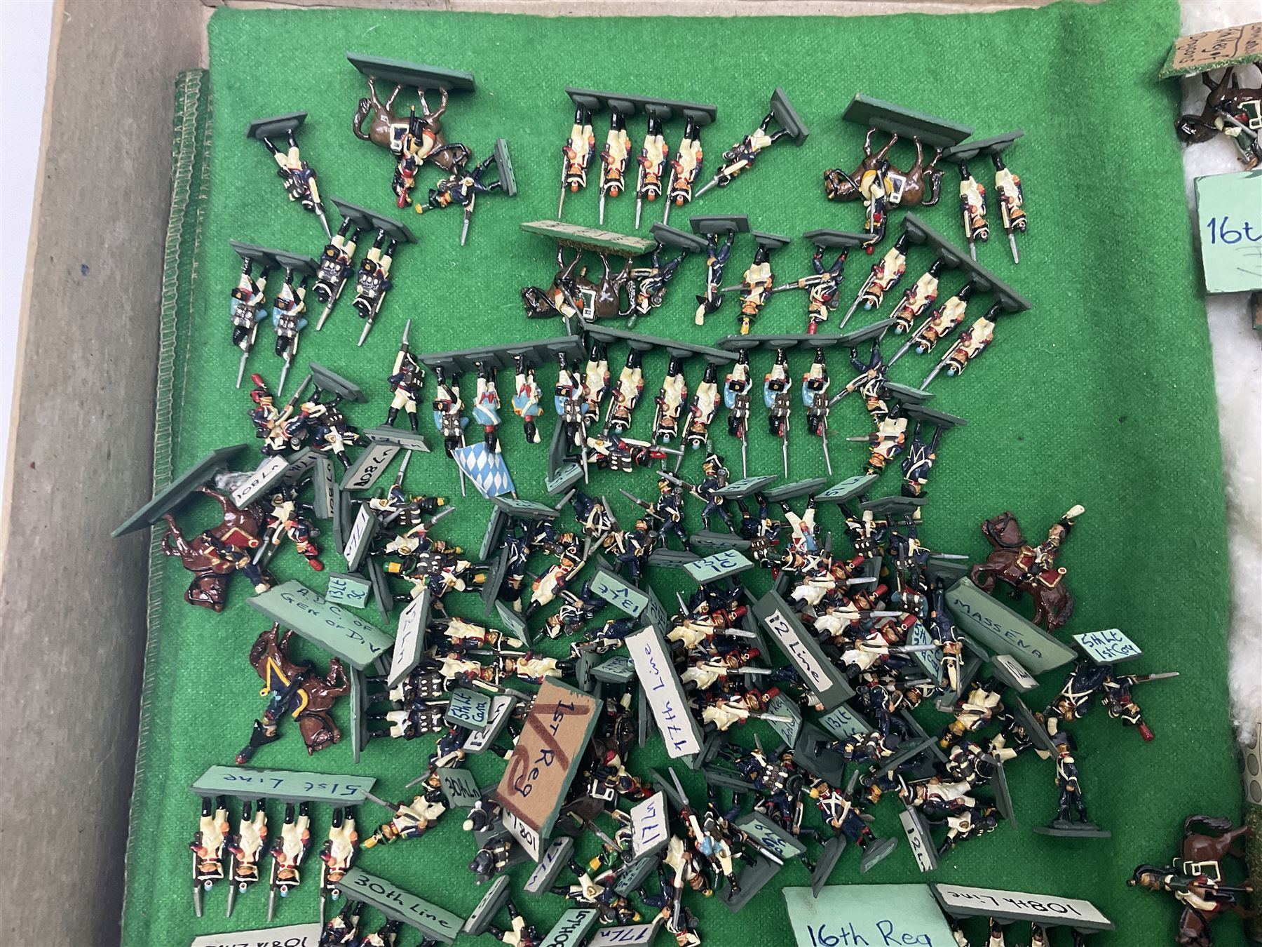 Painted metal wargame figures - over four hundred and sixty including Napoleonic, Dragoons, Line, horse-drawn and other Artillery, mounted etc; individuals and ranks of two, three and four; various scales including 20mm, 25mm etc