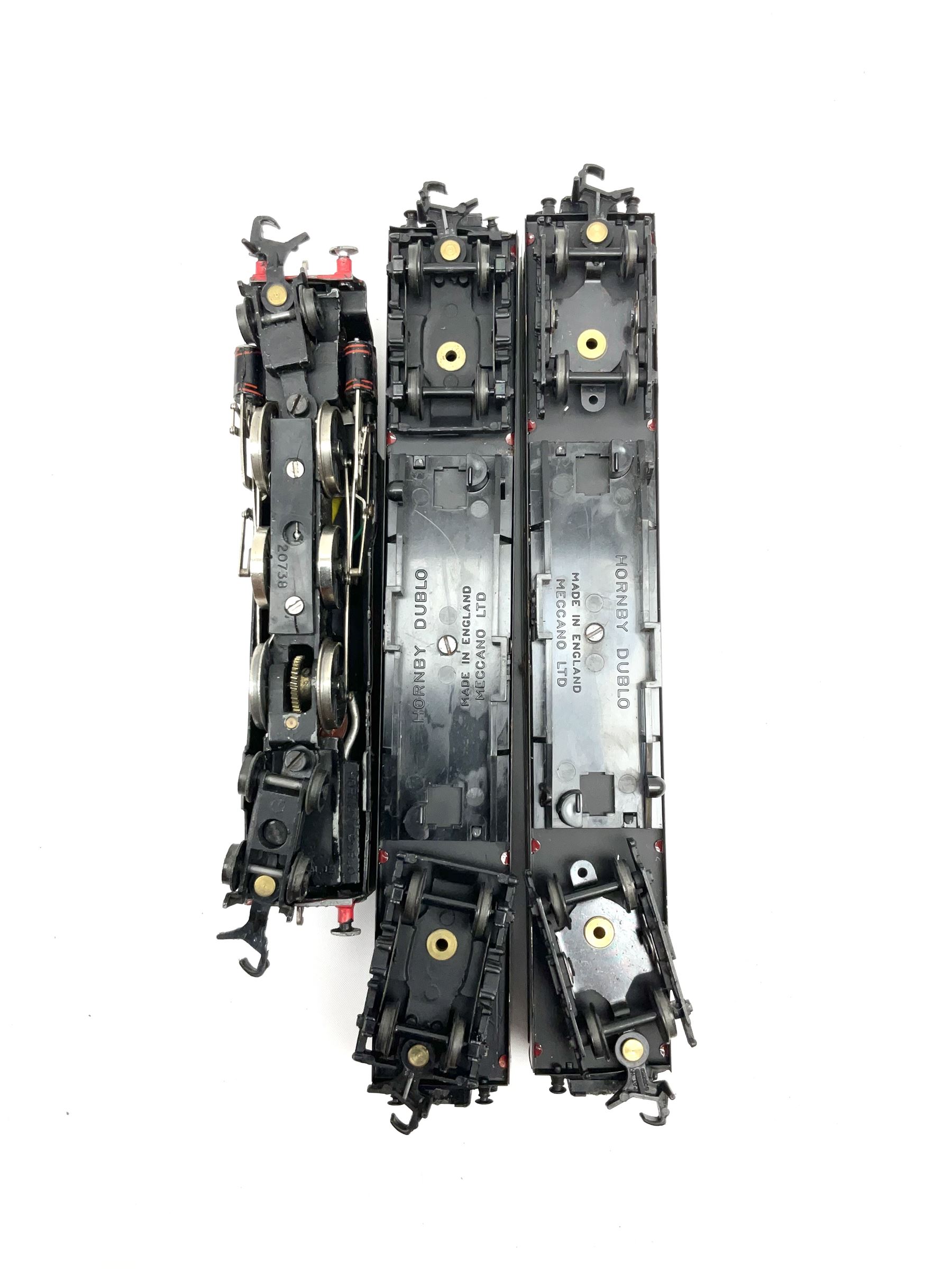 Hornby Dublo - two-rail 2022 'The Caledonian' Passenger Set LMR with Duchess Class 4-6-2 locomotive 'City of London' No.46245 with tender, two coaches and track, box base only, no lid; 4MT Standard 2-6-4 Tank locomotive No.80033 with two Talisman coaches and track in 2019 Goods Train Set box; four unboxed wagons, quantity of track, crane and buffer stops.
