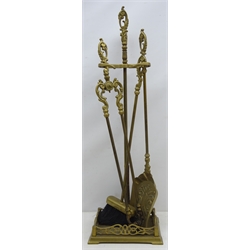  Brass fire companion set with stand, H79cm  