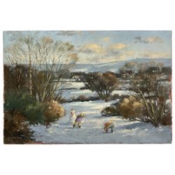 William Burns (British 1923-2010): 'Winter Play', oil on board signed, titled verso 41cm x 61cm (unframed)
Provenance: consigned by the artist's daughter - never previously been on the market.