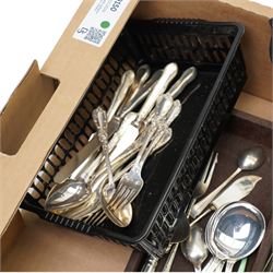 Quantity of assorted plated cutlery and a plated salver