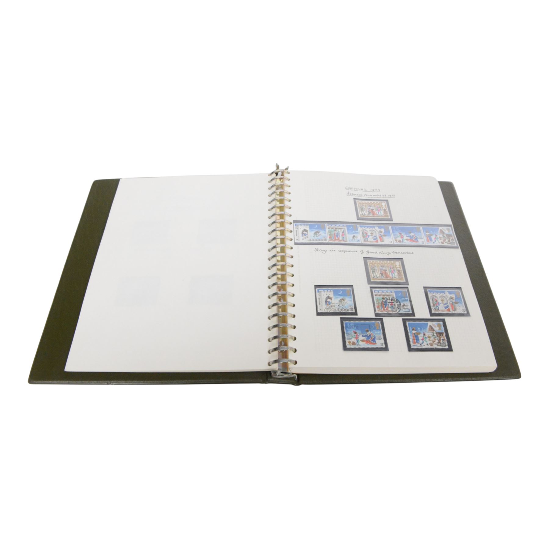 Great Britain stamps, Queen Victoria and later, including QV penny black with partial red MX cancel and three good margins, King Edward VII overprints, Queen Elizabeth II pre-decimal issues, many Queen Elizabeth II mint decimal stamps, etc, housed in four folders and one album