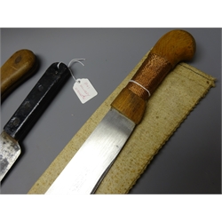  Two WW2 period machete Knives, one marked 1945 in leather scabbard, a steamer machete by Robert Mole & Sons and another machete by Martindale with copper wire bound wooden grip, in canvas case (4)  