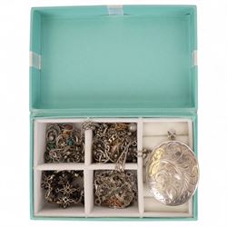 Silver jewellery, including oval locket, stud earrings, bracelets, chains, etc