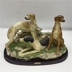 Two Giuseppe Armani Florence limited edition figure, comprising, Running Free by Giuseppe Armani no.715 of 3000 on plinth, and a figure of three greyhounds, largest H32cm, L60cm