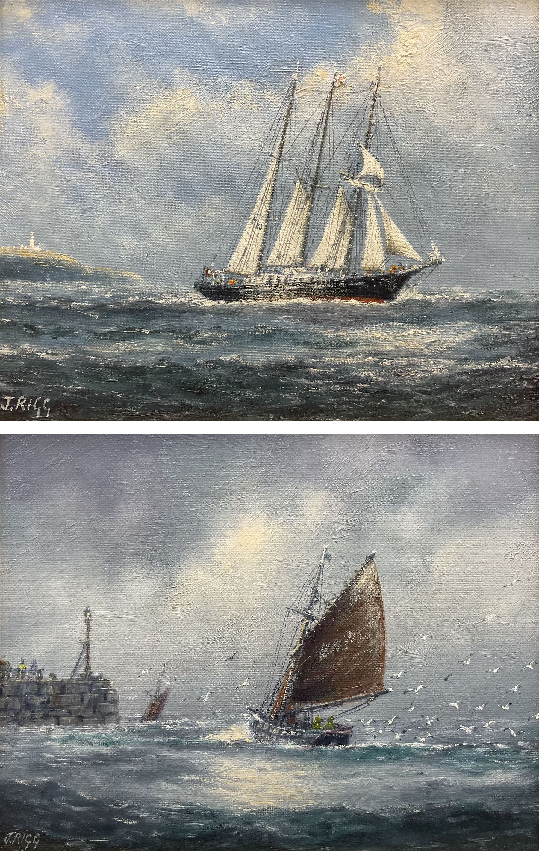 Jack Rigg (British 1927-2023): 'SS Malcolm Miller' and 'Fishing Boat Returning to Anstruther Harbour', pair oils on canvas board signed 19cm x 24cm (2)
