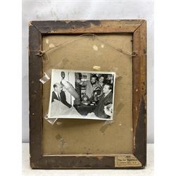 John Walton (British 1925- 2023): Portrait of a Lady with Pearl Necklace, oil on board signed and dated '50, possible corresponding photograph verso 40cm x 30cm 