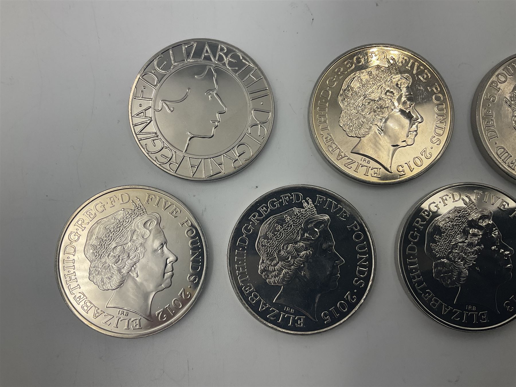 Seventeen Queen Elizabeth II United Kingdom five pound coins