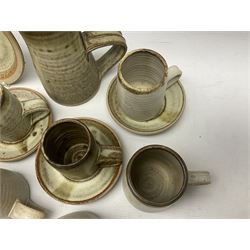 1970s Anchor studio pottery St Ives part coffee service by John Buchanan, all with various impressed anchor, St Ives and other marks, together with similar set of six studio pottery cups with impressed RP monogram