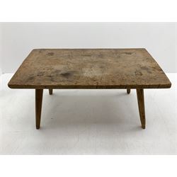 Early 20th century rectangular pine table with rustic top on four splayed tapering supports