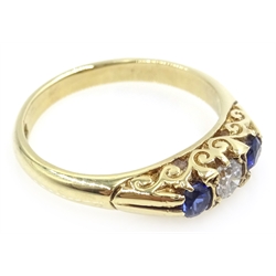 Sapphire and diamond three stone 9ct gold ring hallmarked