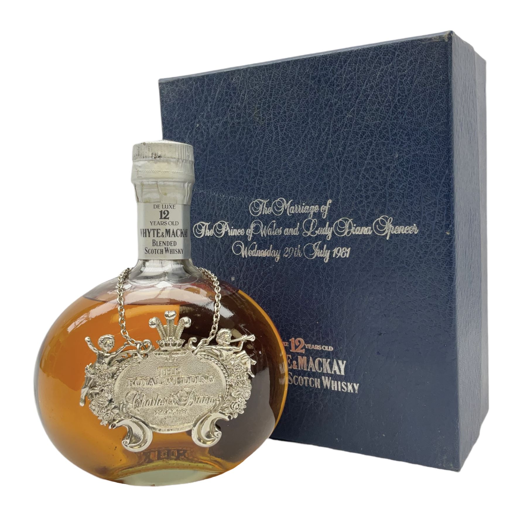 Whyte and Mackay, 12 year old, blended Scotch whisky to celebrate marriage between Charles and Diana 1981, unknown contents and proof, boxed