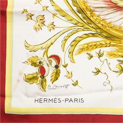 Hermes 'Ceres' silk scard, in the red gold and green colourway, designed by Francoise Faconnet 86cm x 86cm 