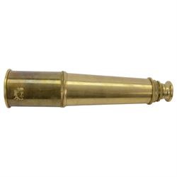 British WWII brass and leather telescope, marked tele. sct. regts mkII, with broad arrow,  mark, together with a brass three draw telescope 