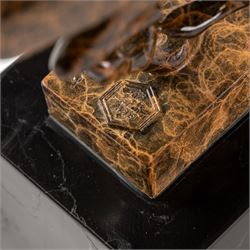 After Milo - Bronze two toned running cheetah, upon a rectangular marble base, with foundry mark, H20cm