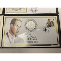 Three Queen Elizabeth II Tristan da Cunha silver proof coin covers, comprising 2021 'Royal Wedding Anniversary', 2022 'Queen Elizabeth II's Memorial Laurel' and 2022 'His Royal Highness Prince William The Duke of Cambridge', all in Harrington and Byrne folders