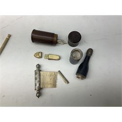 Collection of 19th century and later needle cases, to include a wooden example in the form of an umbrella, a brass champagne bottle 'Moet & Chandon Epernay' etc