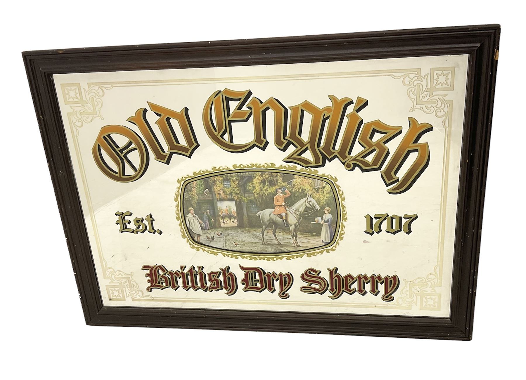 Old English British dry sherry advertising mirror, H64cm, L90
