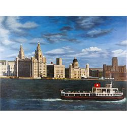 English School (Late 20th century): Liverpool Docks, large oil on canvas signed C Hon 90cm x 120cm