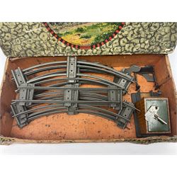 Hornby ‘0’ gauge - No. 0 Goods Set box containing clockwork LNER 0-4-0 locomotive with matching tender no.2710 in black and gold, originally from the No. 1 Goods Set; with NE open wagon, quantity of track, track clips, buffer and key 