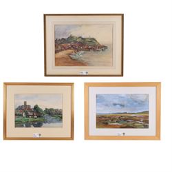 F A Roylance (British Early 20th century): Scarborough Castle and Harbour, watercolour sig...