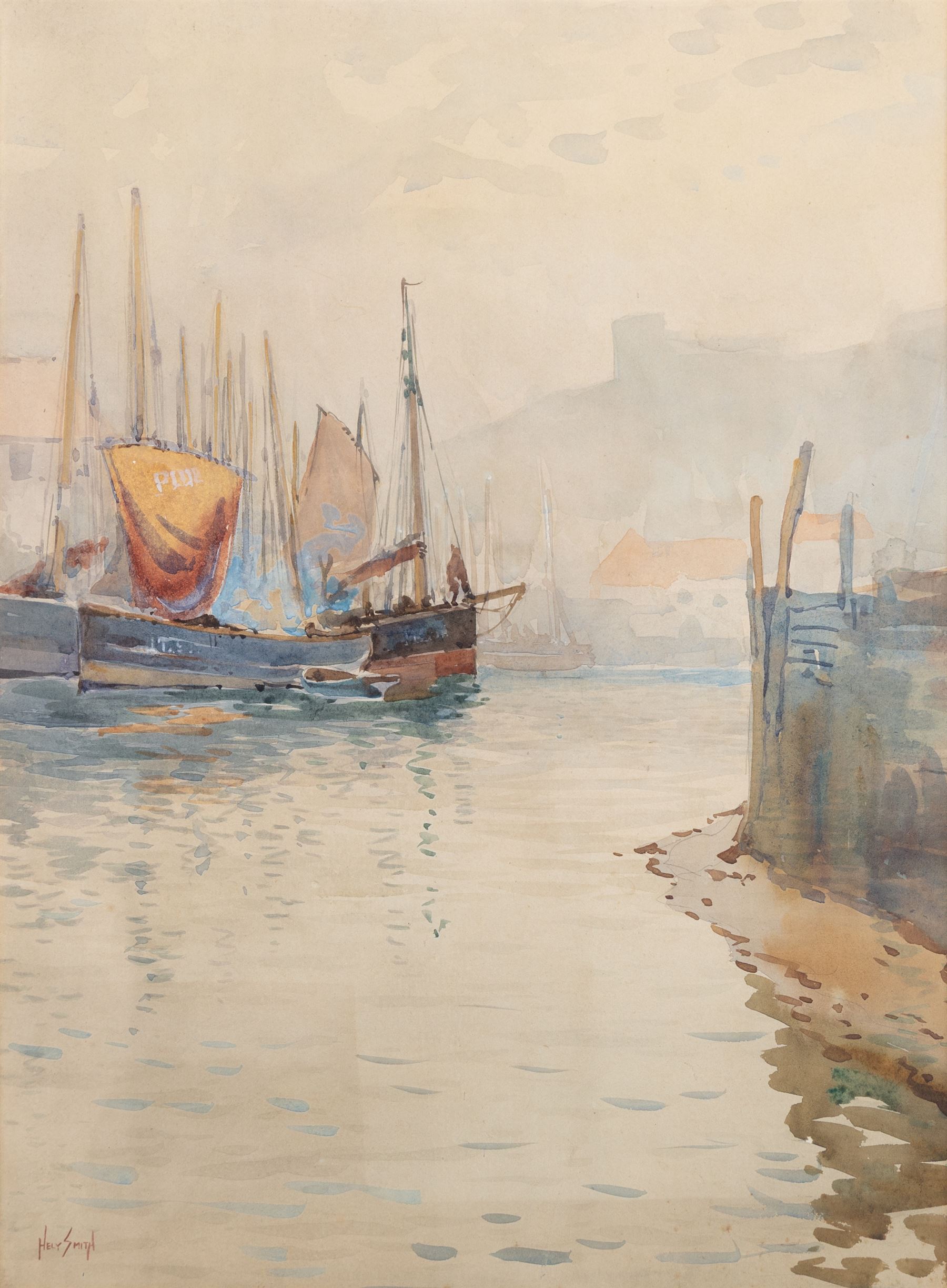 C Holmes (British 19th/20th Century): Clouds over Whitby, oil on canvas signed, 24cm x 34cm; Hely Augustus Morton Smith (British 1862-1941): Entering Whitby Harbour, watercolour signed 42cm x 30cm; W Berkeley (British 19th Century): The Doorway, watercolour signed and dated '04, 23cm x 19cm (3)