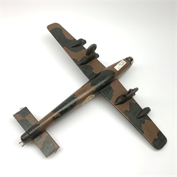 Scratch built wooden model of a WW2 twin-engined bomber, camouflage painted with roundels L46cm