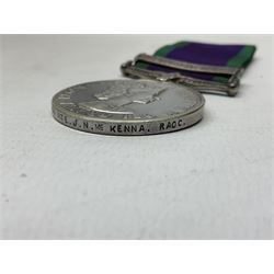 Elizabeth II General Service Medal with Borneo clasp awarded to 23919414 Pte. J.N. McKenna RAOC; with ribbon