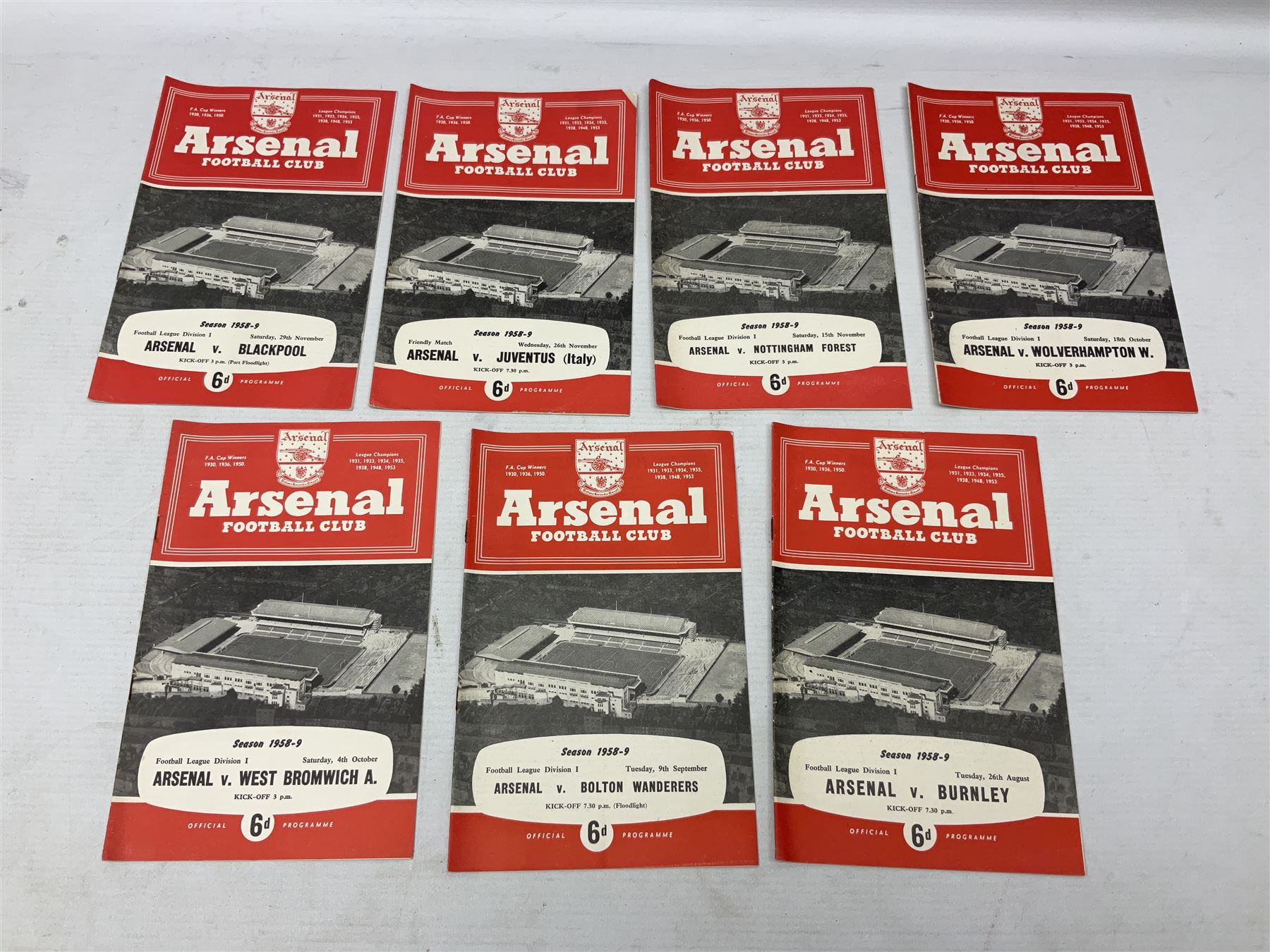 Arsenal F.C. - forty-nine home programmes for 1956/57 (21), 1957/58 (13) & 1958/59 (15) including Division One, F.A. Cup (including replays) and Friendly Matches (49). Auctioneers Note: The February 1st match against Manchester United (result Arsenal 4 Manchester United 5) was the final domestic league match played by the Manchester United first team before the Munich Air Crash - thus it was the last game played in the U.K. by the 'Busby Babes', before the tragic death of several of these players.