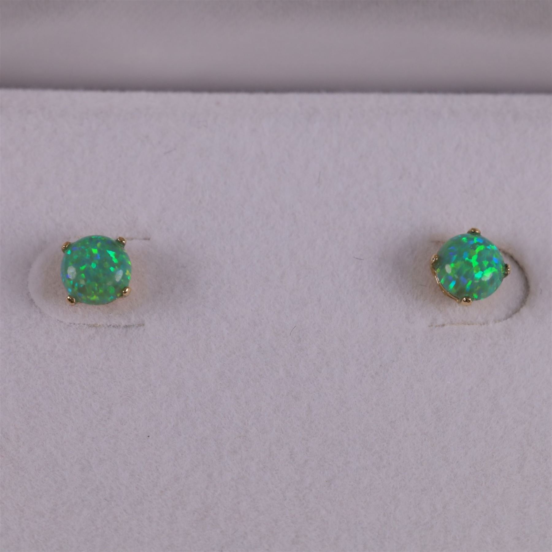 Pair of 9ct gold opal stud earrings, boxed, D5mm